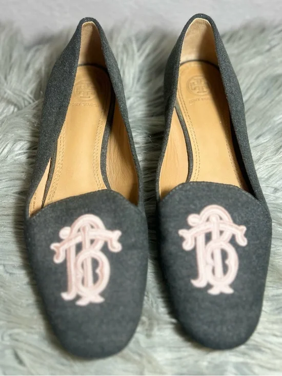 Tory Burch Antonia Smoking Loafer Wool Felt Gray Size 8.5 - Picture 4 of 11